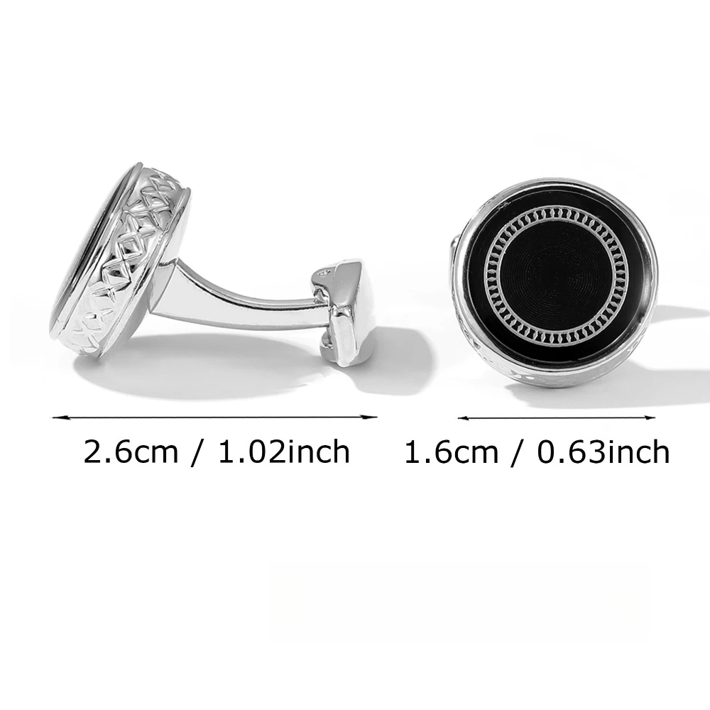 Unique Men's Business Cufflinks Silver Retro Pattern Black Round Formal Suit Shirt Cufflinks Banquet Accessories