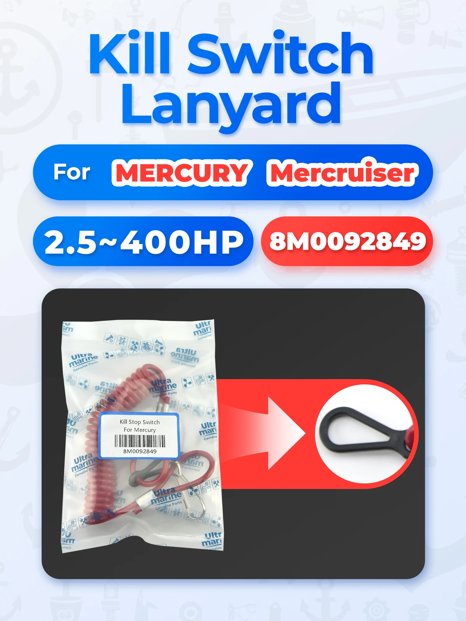 

Аварийный предохранительный шнур-выключатель для подвесных моторов Mercury Mariner, шнур остановки двигателя, совместим с двигателями мощностью 2.5–300 л.с.