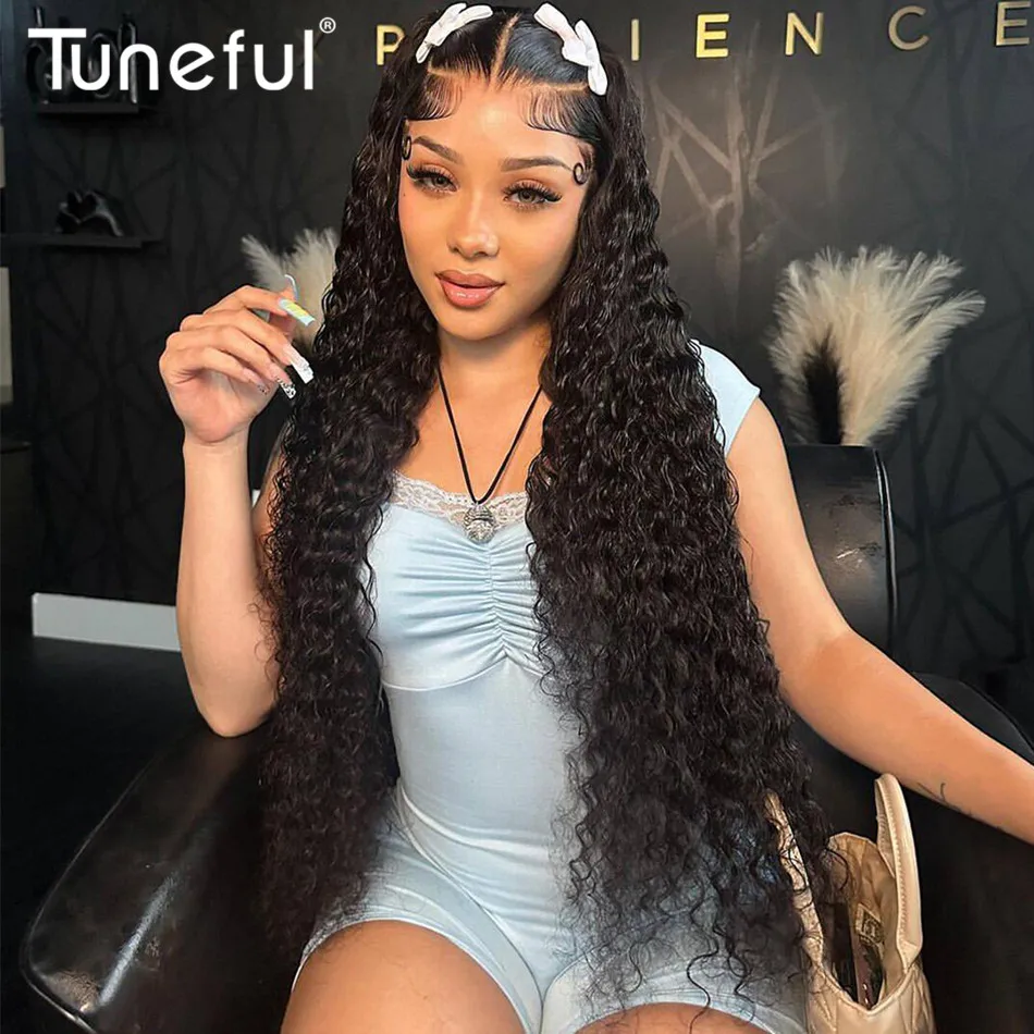 13x6 Water Curly Wave HD Transparent Lace Front Human Hair Wigs Pre Plucked Lace Frontal Wigs 40 Inch Long Curly Human Hair Wigs