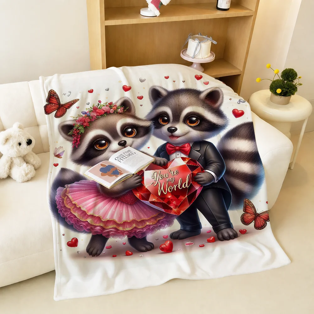 Fashion Panda Rabbit Couple Design With Hearts Warm Soft Plush Blanket Sofa Living Room Nap Home Bedroom Gift Flannel Pet Hogar