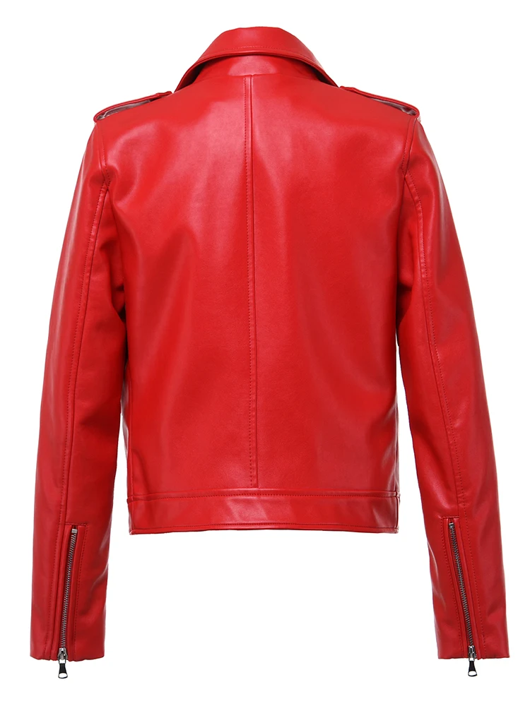 Fitaylor Autumn Winter Women Faux PU Leather Coat Casual Lady Red Motorcycle Jacket Vintage Lapel Short Biker Jacket