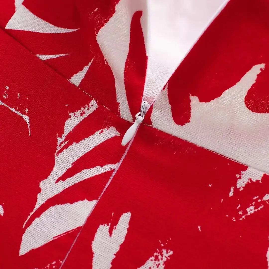 Women's Halter Neck Printed Dress Lace-up Backless Zip High Waist Sleeveless Holiday Style A-line Dress Summer New Chic Top