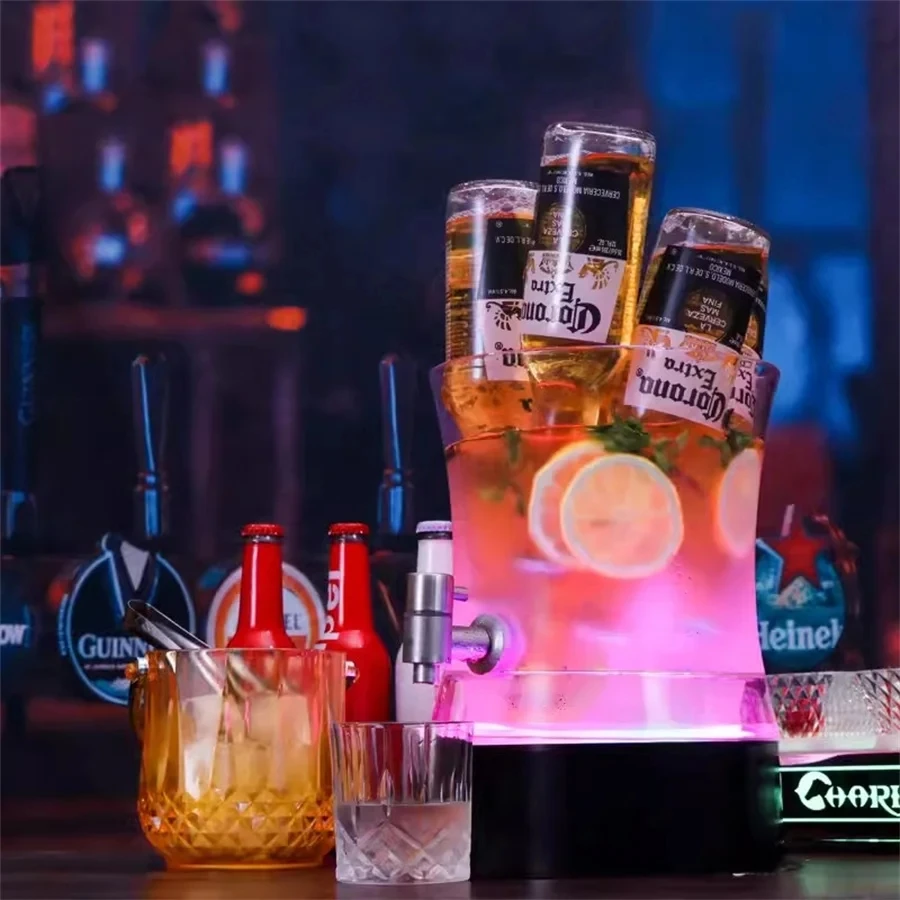 4L Acrylic Light Up Ice Bucket With Tap RGB Color Changing LED Cooler Bucket For Champagne Wine Drinks Beer Bottles