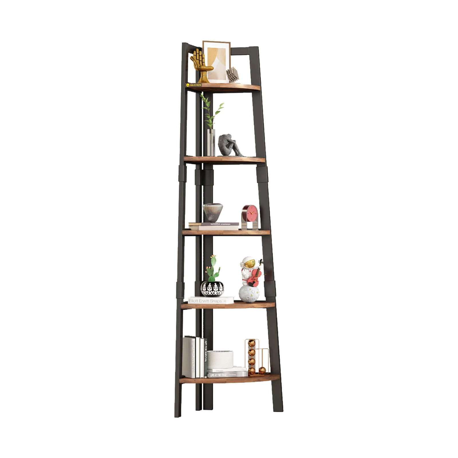 5 Tier Bookcase Vintage Corner Tree Ladder Shelf Wooden Display Storage Bookshelf