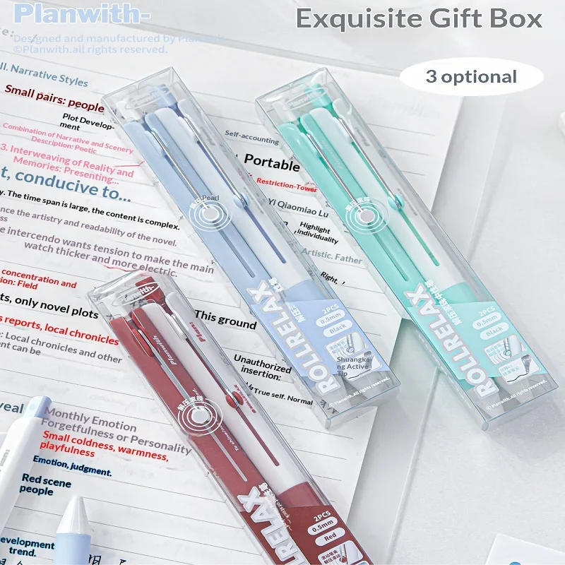 Planwith Quick-Dry ROLLRELAX Stress Relief Rolling Ballpoint Pen,0.5mm Double Bead CS Fine Pointed Decompression Stationery Pens