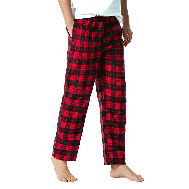 Men\'s Home Pants Cotton Super Soft Men Joggers Sweatpants Flannel Plaid Pajama Pants Red Green Blue Black White