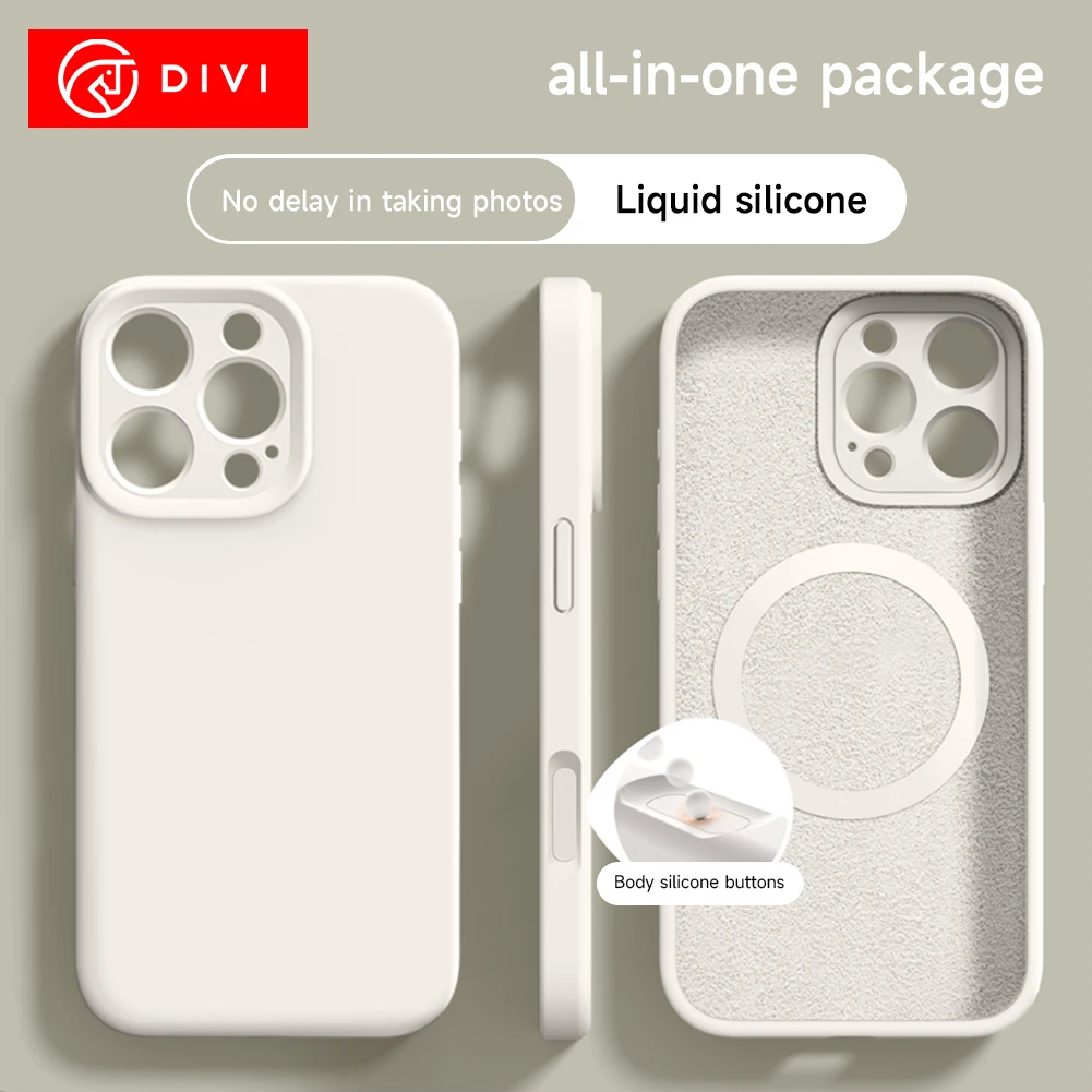 

DIVI Liquid Silicone Case For Magsafe For iPhone 16 15 14 13 Pro Max Wireless Charging Soft Back Cover Official Apple Phone Case