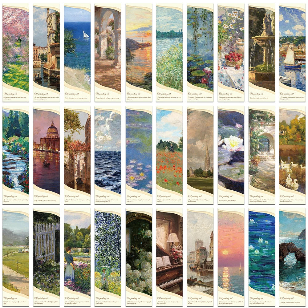 30pcs Oil Painting Style Bookmarks Reading Books Mark Annotated Pages Mark Students With Gift Paper Page Holders Graduation Gift