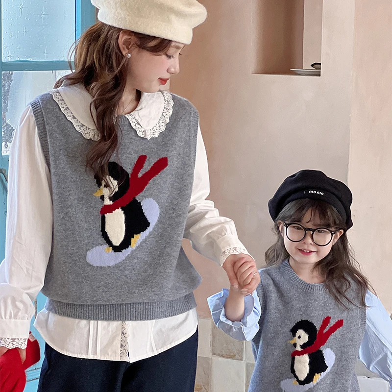 100% الصوف الخالص الأطفال محبوك سترة بلا أكمام الوالدين والطفل سترة الفتيان الفتيات الخريف موضة الصوف محبوك سترة سترة #3