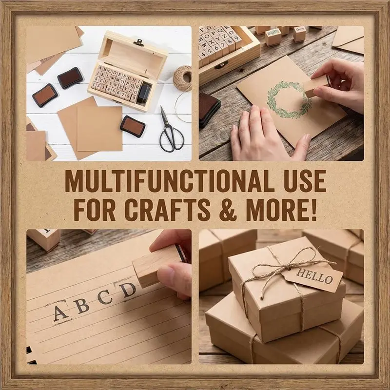 A02F-Alphabet Number Stamps 36 Pcs Wooden Rubber Letter Stamp Set For DIY Crafts, Scrapbooking, And Card Making