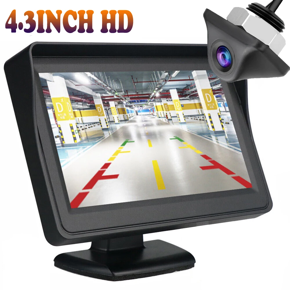 Car Rear View Backup Camera HD Camera 4.3 Inch HD Display LCD Monitor Full Set Parking System For Pickup Van RV Easy Installatio