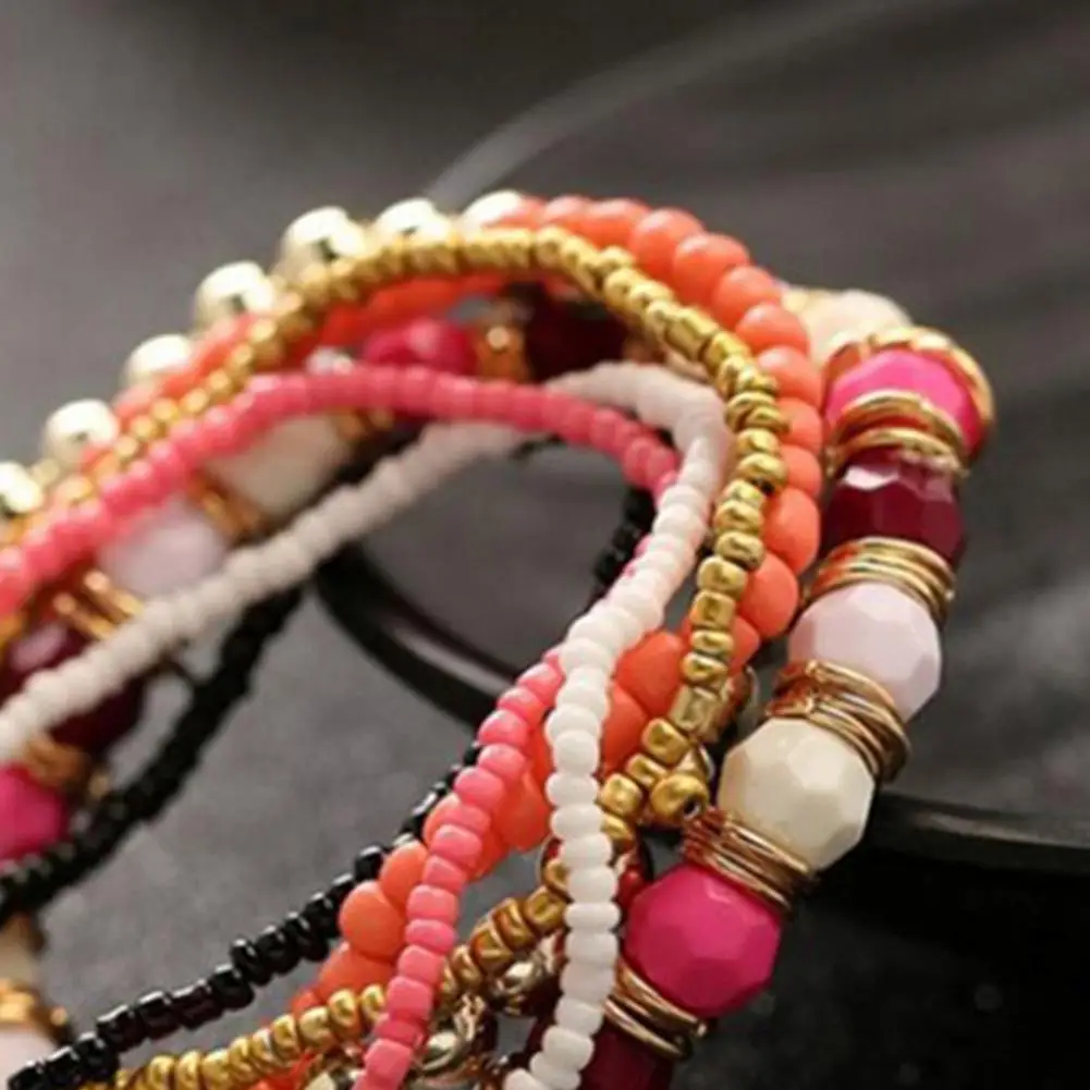 7Pcs/Set Women Boho Bracelets Bohemian Mix Style Multilayer Elastic Beaded Bracelets for Banquet Party Boho Jewelry Accessories