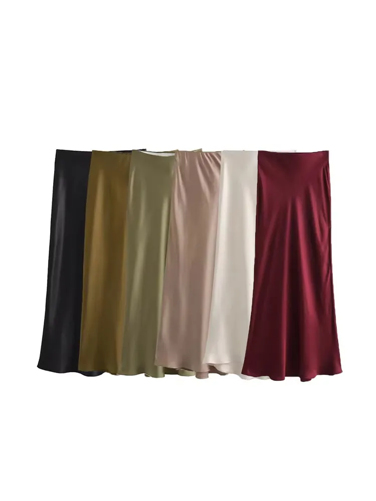 Ladies Satin Skirt Women High Waist Long Skirts For Women Spring Summer Black Midi Skirt Office Lady Elegant Women\'s Skirts