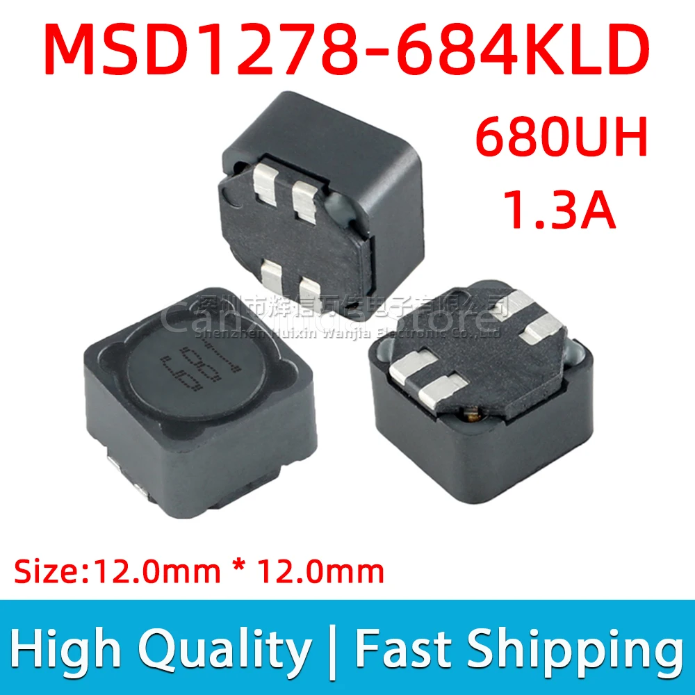 

5pcs MSD1278-684KLD SMD Shielded Coupled Inductor 680uH 1.3A Dual Wire Inductance Common Mode Filter 12mmx12mm