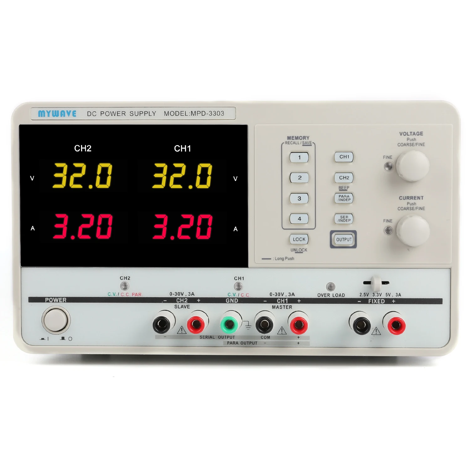 

MW MPD-3303 30V 3A Multi-Channel Digital Display Adjustable Power Supply Lab Test Linear AC DC Programmable Voltage Regulator