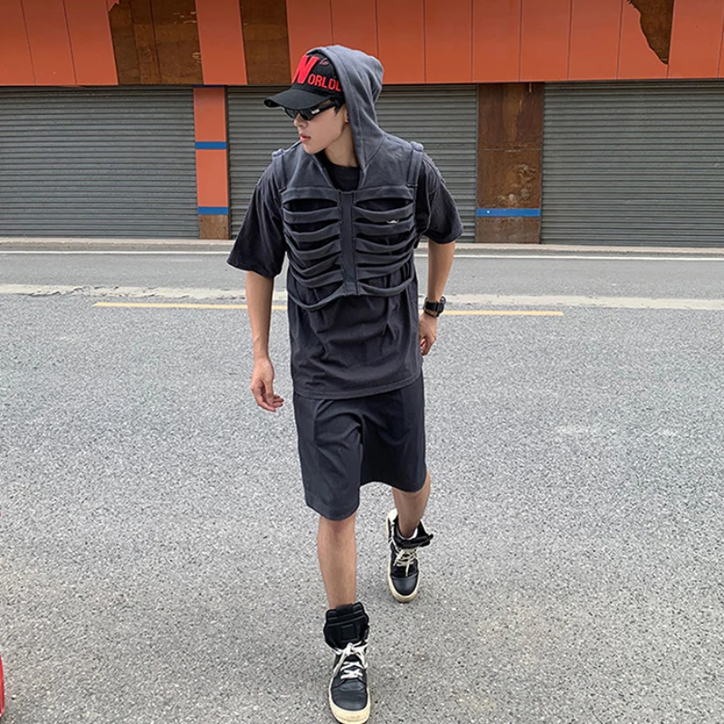 Hooded Vests Men Baggy High Street American Punk Style Solid Minority Prevalent Handsome Slouchy Normcore Hip Hop Advanced Chic