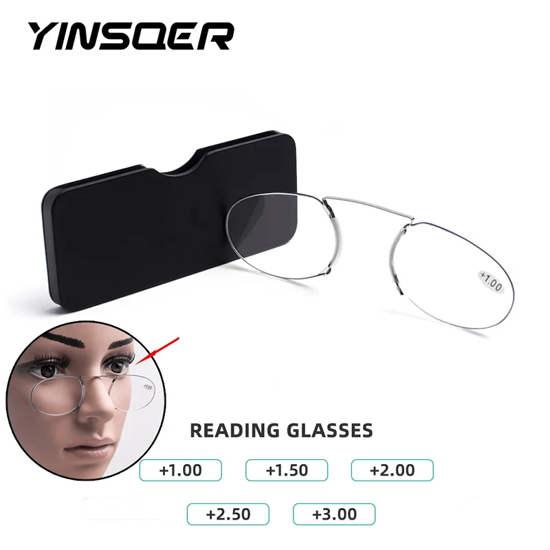 

Mini Armless Reading Glasses for Men Women Rectangular Lightweight Slim Thin Clip on Nose Readers with Small Portable Case