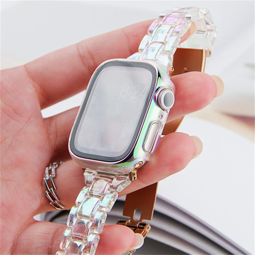 INS Laser Radiant Clear Hard Case For Apple Watch 49 45mm 41 40 44 42 38 Korea Designer PC Bumper Protector For Series 9 8 7 6 5