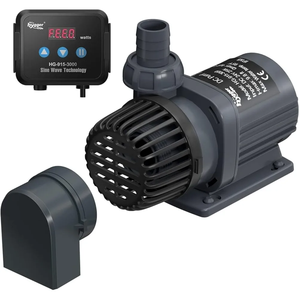 

hygger 24V DC Water Pump Quiet Inline/Submersible Saltwater Aquarium Pump with LCD Display Controller 800 GPH Return Pump