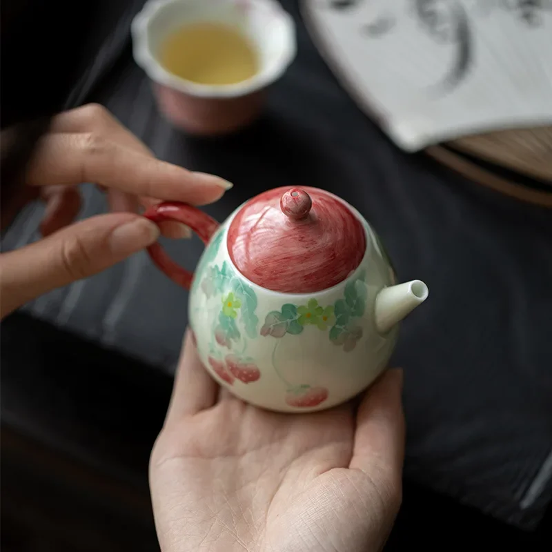 Healing Hand-painted Teapot Raspberry Pi Underglaze Color Unique Container Gift Kung Fu Tea Set Ball Hole Filter Household Pot
