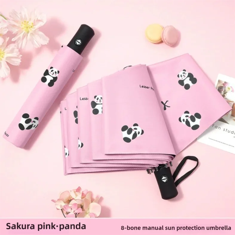 

Cute Panda Umbrella Manual Open,Portable Foldable Compact Umbrella for Girls,Rain Umbrella for All Weather,Unique Gift Idea