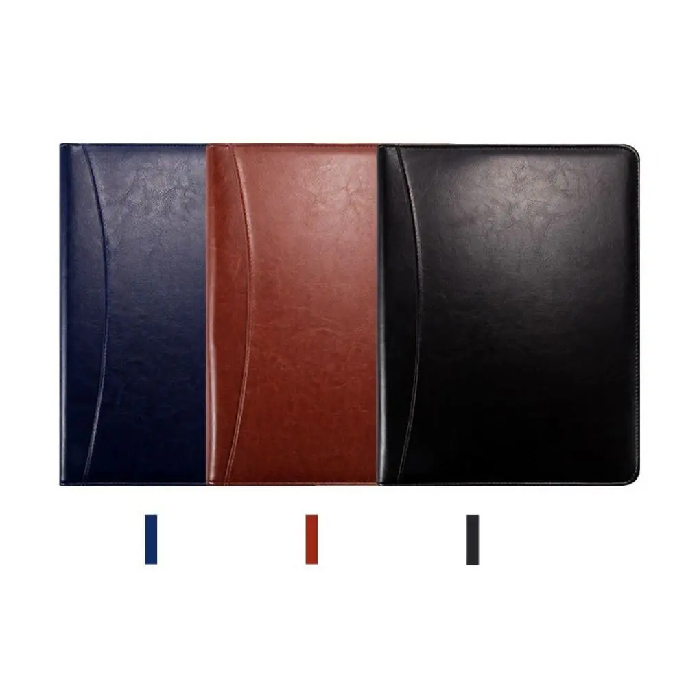 المحمولة بو الجلود A4 مجلد ملفات سستة حقيبة حامل بطاقة القلم إدراج حقيبة أعمال سستة إغلاق مذكرة الوسادة كليب المؤتمر #2