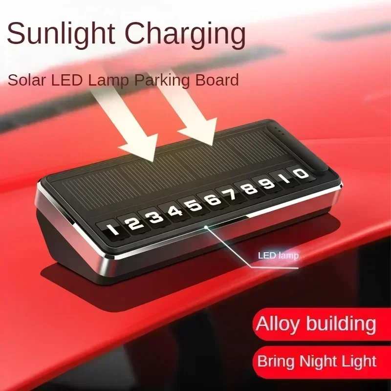 New Solar Car Phone Number Plate Led Lighting Temporary Parking Card Hidden Plates Car Park Stop Multiple Number Parking Gadgets