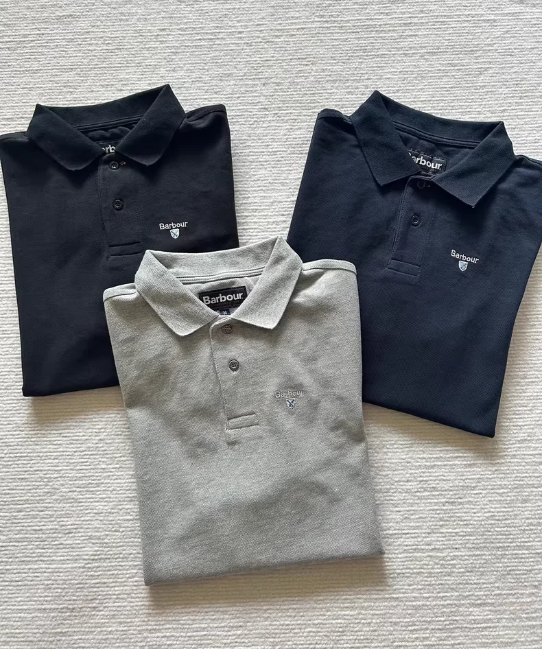 

Barbour Scottish Piqué Cotton Short Sleeve Polo Shirt Navy Blue Black Grey
