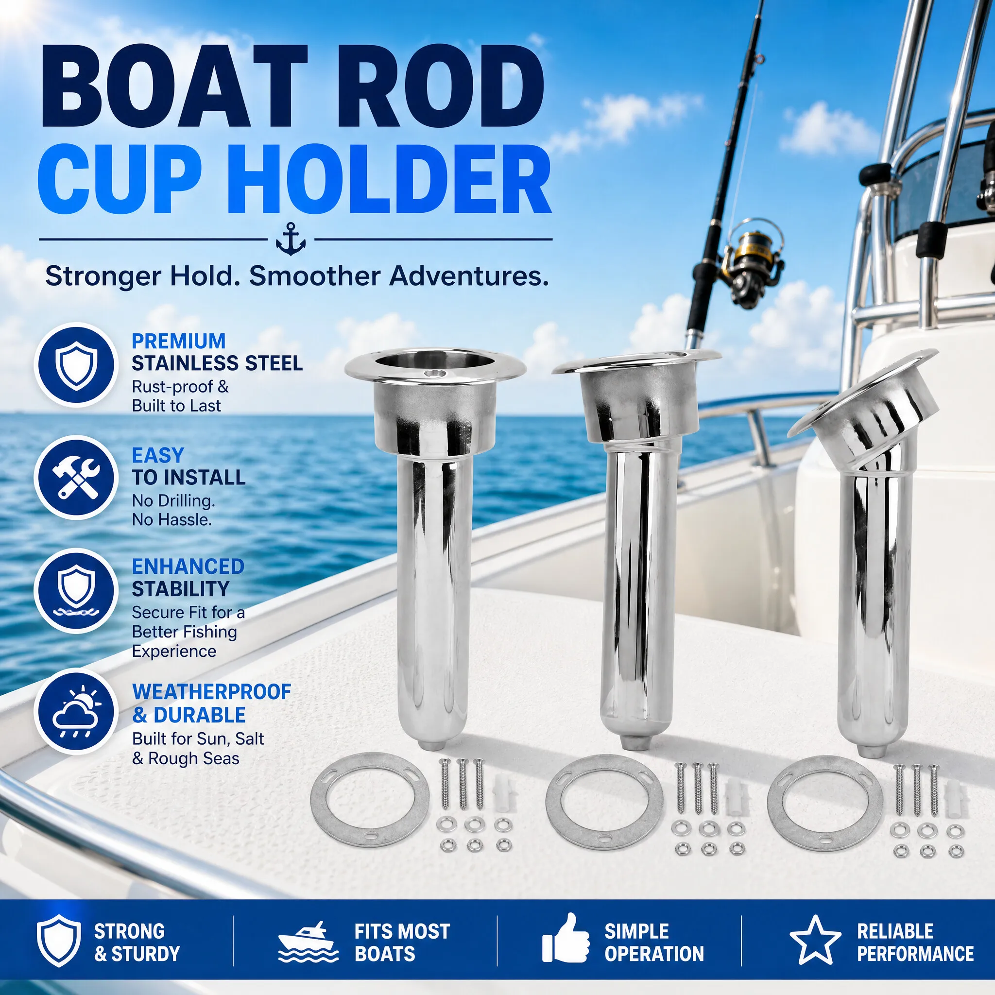 Outrigger Tube Cup Holder Boat Rod Cup Holder Enhanced Stability Weatherproof Long Durability Stainless Steel for Yacht Ship