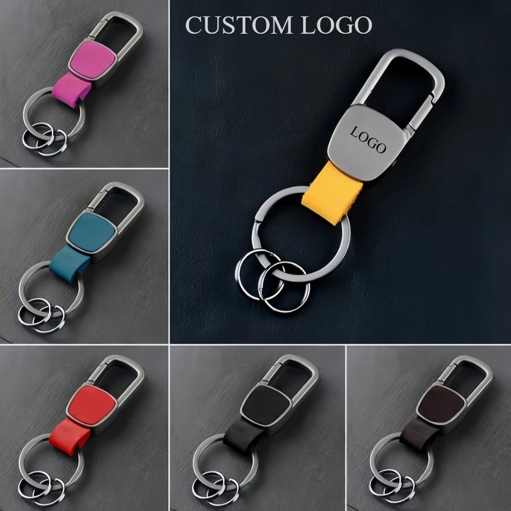 Matte Leather Car Accessories Keychain Waist Hanging Light Luxury Men's and Women's Business Bags Keyring Custom Logo Name Gift
