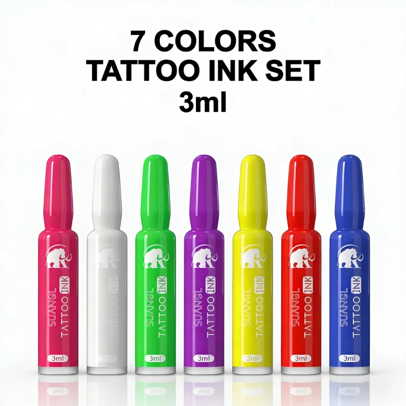 7Pcs Bottles Colored Tattoo Ink Set Long‑Lasting High‑Quality Pigment Safe Tattoo Art Supplies for Tattoo Artists & Hobbyists