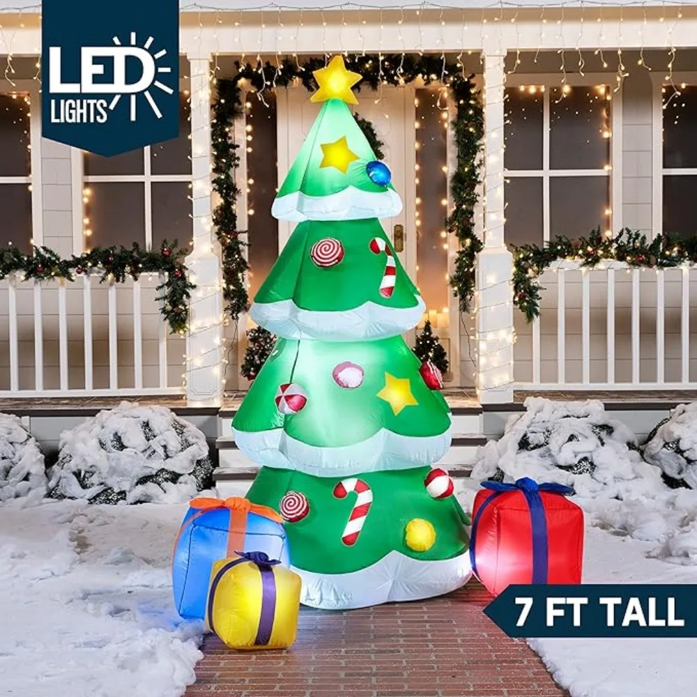 7 FT Christmas Tree Inflatables Outdoor Decoration Giant Christmas Inflatable Tree with Build-in LED for Blow Up Xmas Decoration