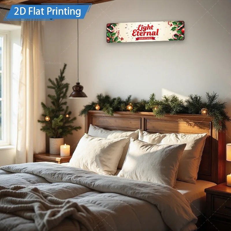 [2D FLAT] 1 قطعة علامة معدنية، 8 × 12 بوصة ضوء عيد الميلاد لافتة معدنية أبدية جدار ديكور فني