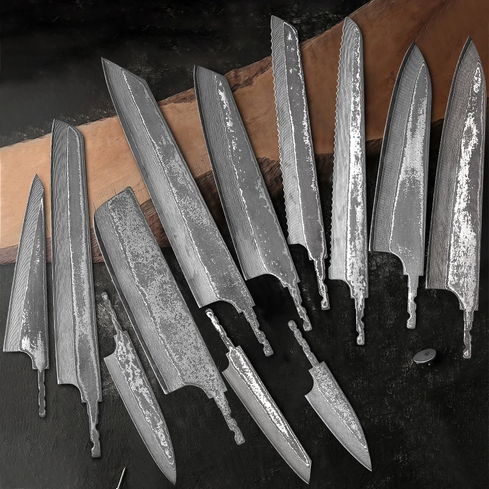 F.YOUNG DIY 67 Layer Damascus Steel Japanese Kitchen Chef Knife Blank Blade Full Tang Integral Handmade Sharp Edges Making Tools