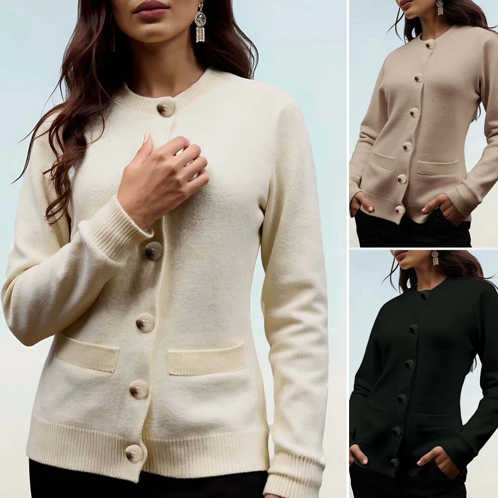 여성용 긴 소매 라운드 넥 스웨터 가을 겨울 패션 편안한 단색 우아한 일상복