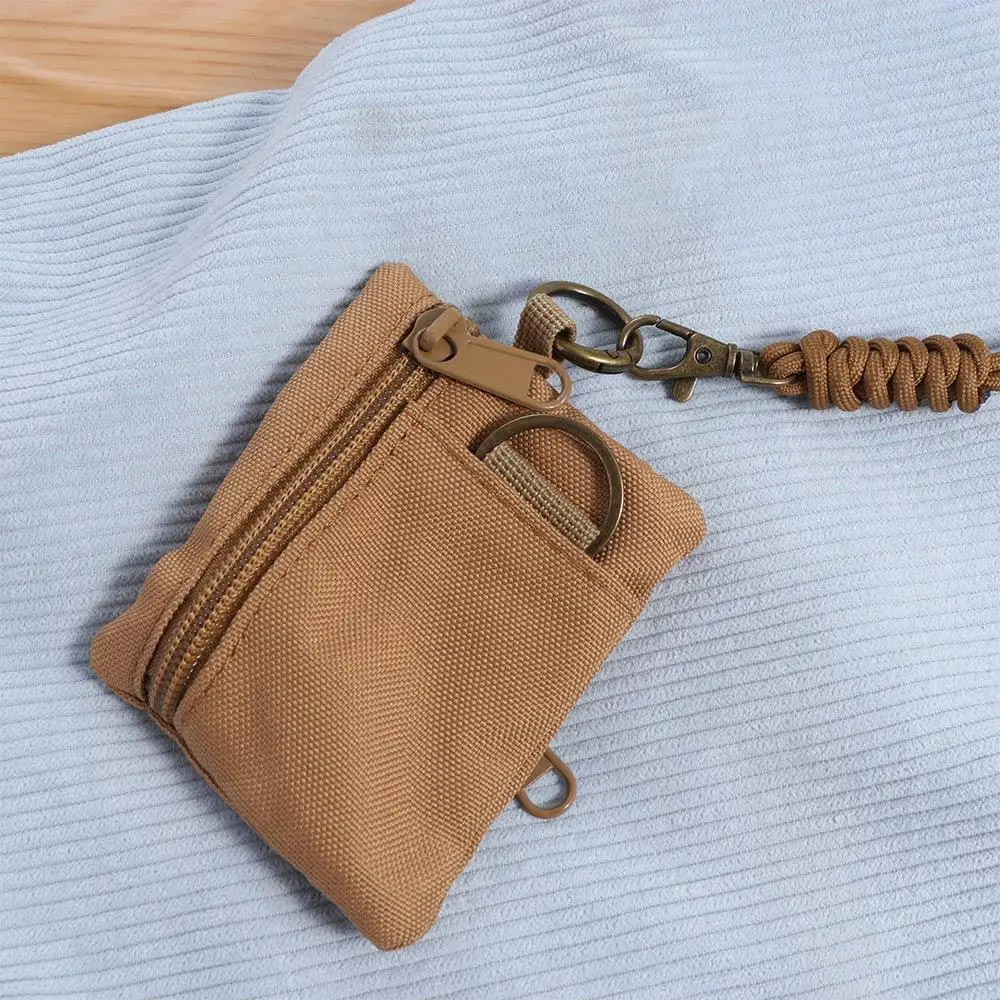 

Portable Square Hanging Neck Coin Purse Zipper Nylon Oxford Cloth Mini Wallet Casual with Lanyard Small Card Holder Men