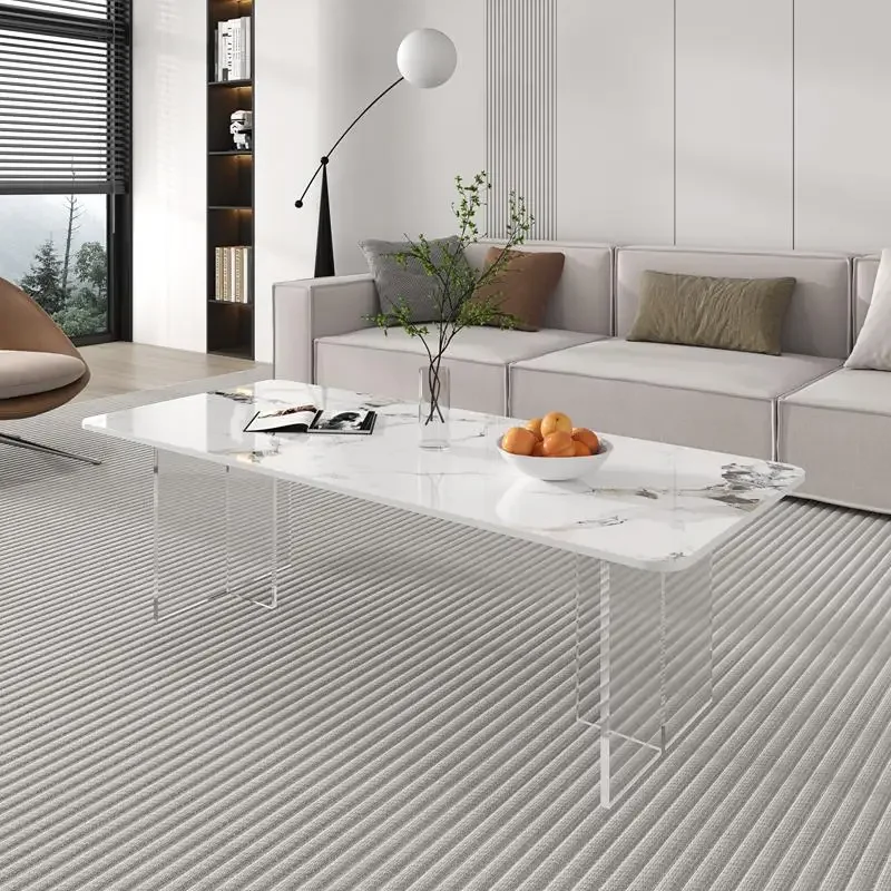 Light luxury acrylic coffee table suspended table black surprise quiet wind living room simple rectangular rock slab white