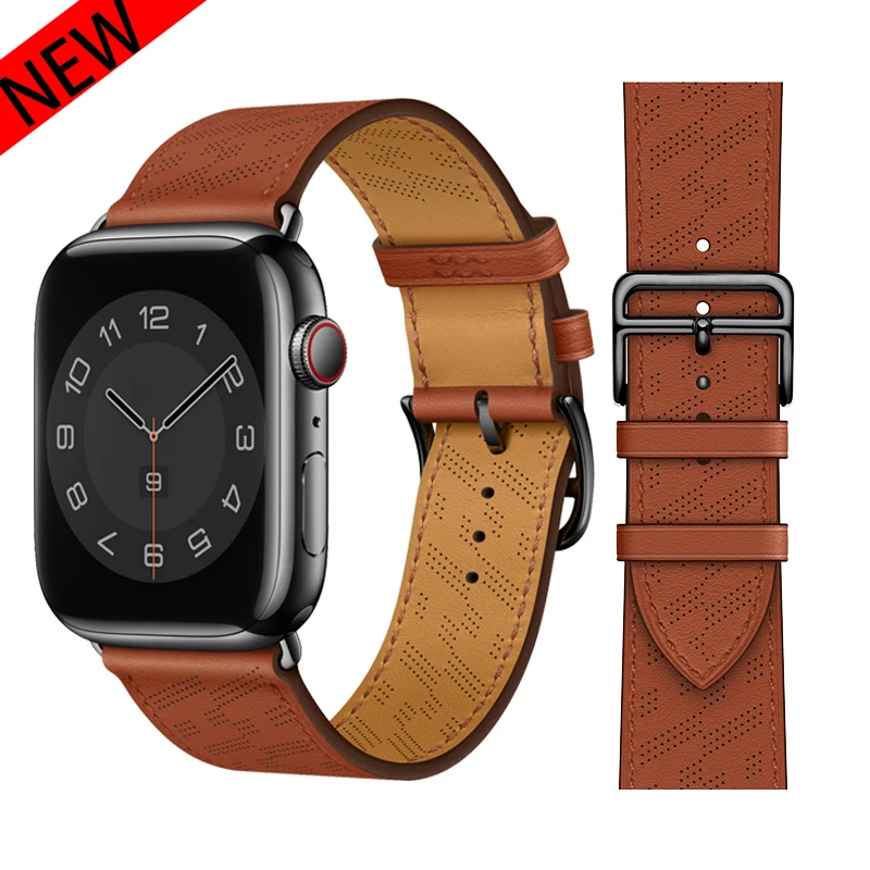 Correa de cuero para Apple watch, pulsera de un solo recorrido para iWatch series ultra 7, 8, 6, SE, 5, 4, 3, 44mm, 49mm, 45mm, 42mm, 41mm, 40mm