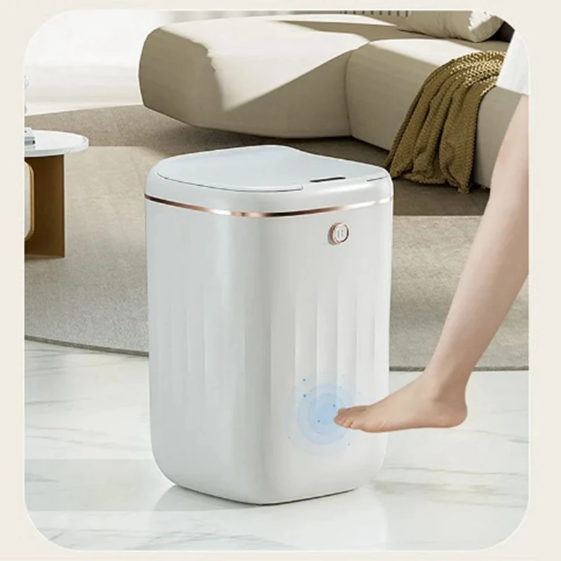 Smart Trash Can Automatic Sensor Garbage Bin Capacity Induction Trash Can For Kitchen Bathroom White 1 Piece