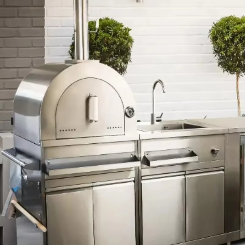 

Sweet Home BBQ Island Outdoor Kitchen Grill with Stainless Steel Refrigerator Pergola Granite Counter