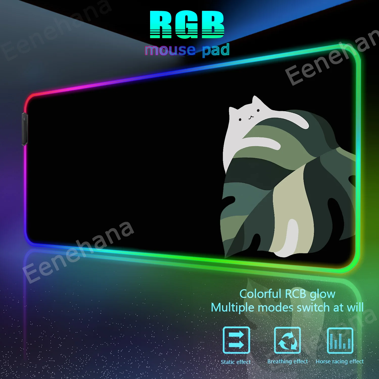 

RGB Backlight Kawaii Black & White Cat Art Mouse Pad PC Gamer Computer Pad XXL LED Mechanical Keyboard Carpet Non-Slip Mouse Mat