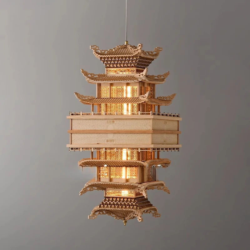 New Chinese antique building chandelier model ornament Chinese style pavilion pavilion living room decorative lamps