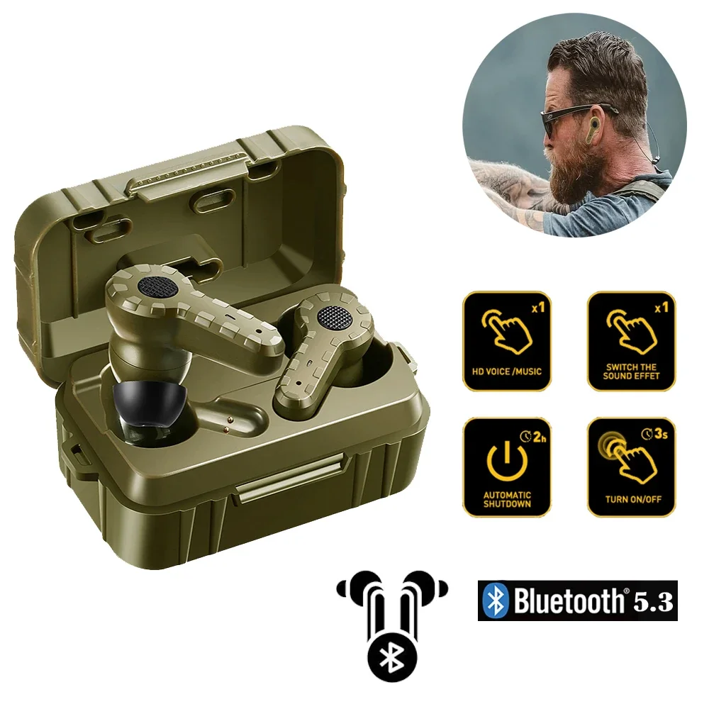 New Upgrade Bluetooth Earbuds Outdoor Hunting Shooting Earbuds Tactical Headset Electronic Hearing Protection NRR26db