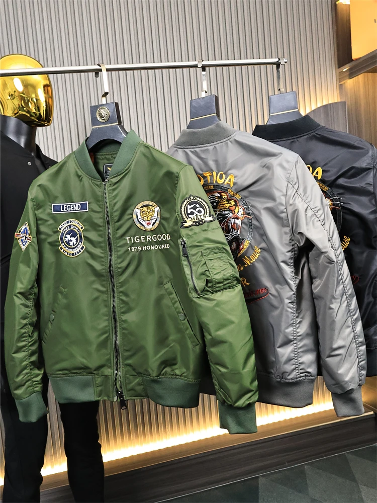 

Men's Outdoor Casual Loose MA Flight Jaet Coat Faionable Embroidery Stand Fit Long Sve Stand Collar Spring Autumn