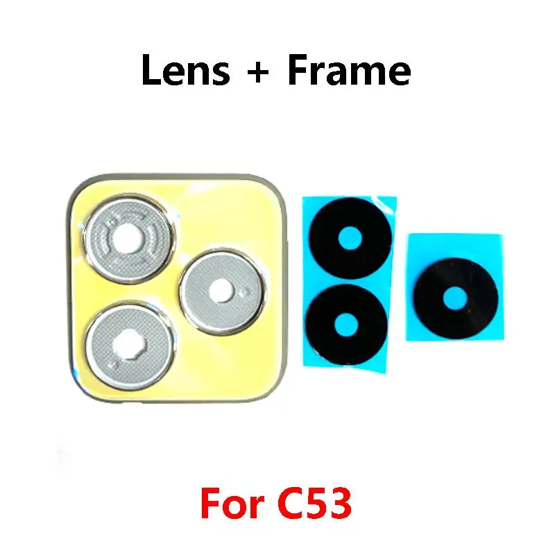 غطاء عدسة زجاجية خلفية للكاميرا مع حامل إطار لهاتف OPPO Realme C53 مع قطع غيار بديلة للملصق #1