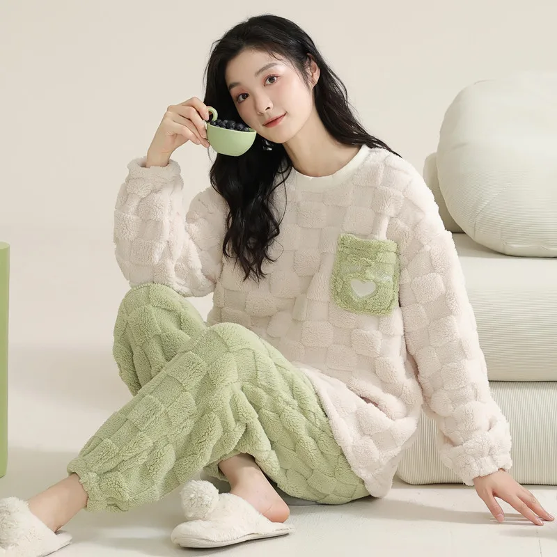 Sleepwear Women's Clothing Suits Winter Thick New Home Simple Cozy Leisurely Slim Loose Fit Casual Breathable Warm Sweet Cute