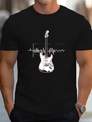 Casual Short Sleeve T-shirt For Summer Guitar Print Tee Shirt, Tees For Men,