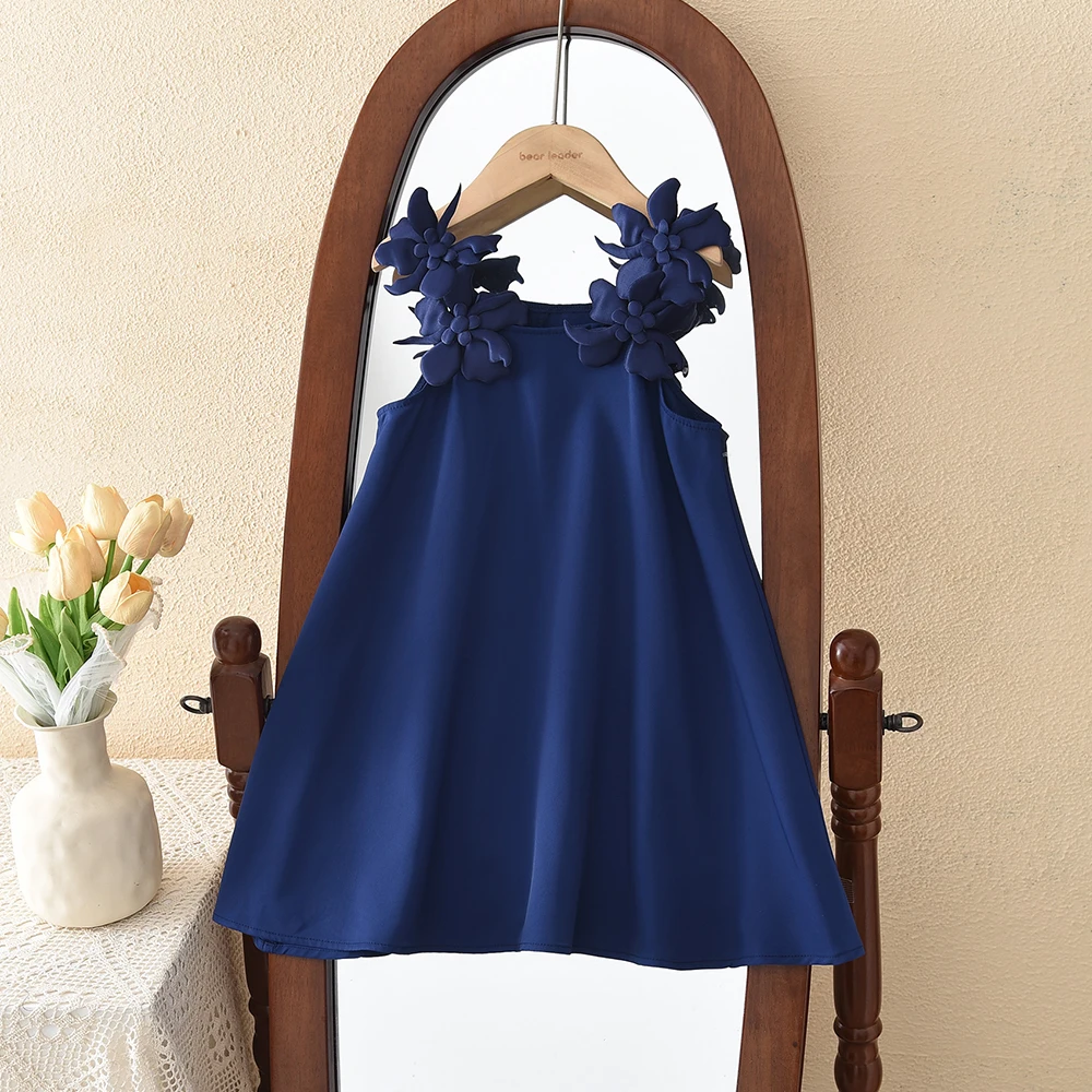 

Summer New Solid Color 2 3 4 5 6 7-year-old Girls' Casual Clothes 3D Flower Princess Dress Elegant Korean Version