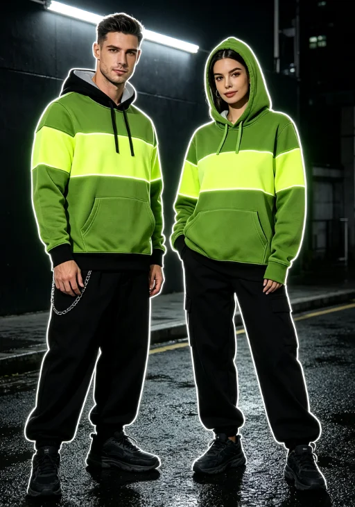 Unisex Green Neon Yellow Stripe Color Block Hoodie Men Women Pullover Hooded Sweatshirt Couple Matching Casual Streetwear Top