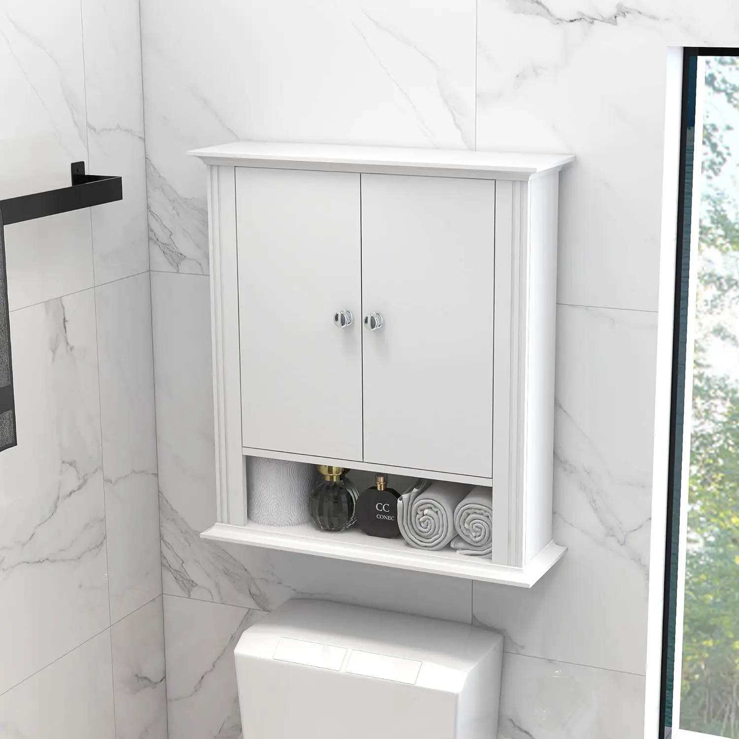

Wall Mounted Bathroom Medicine Cabinet with 2 Doors, Hanging Wall Cabinet Over Toilet, Upper Cabinet Storage Cupboard